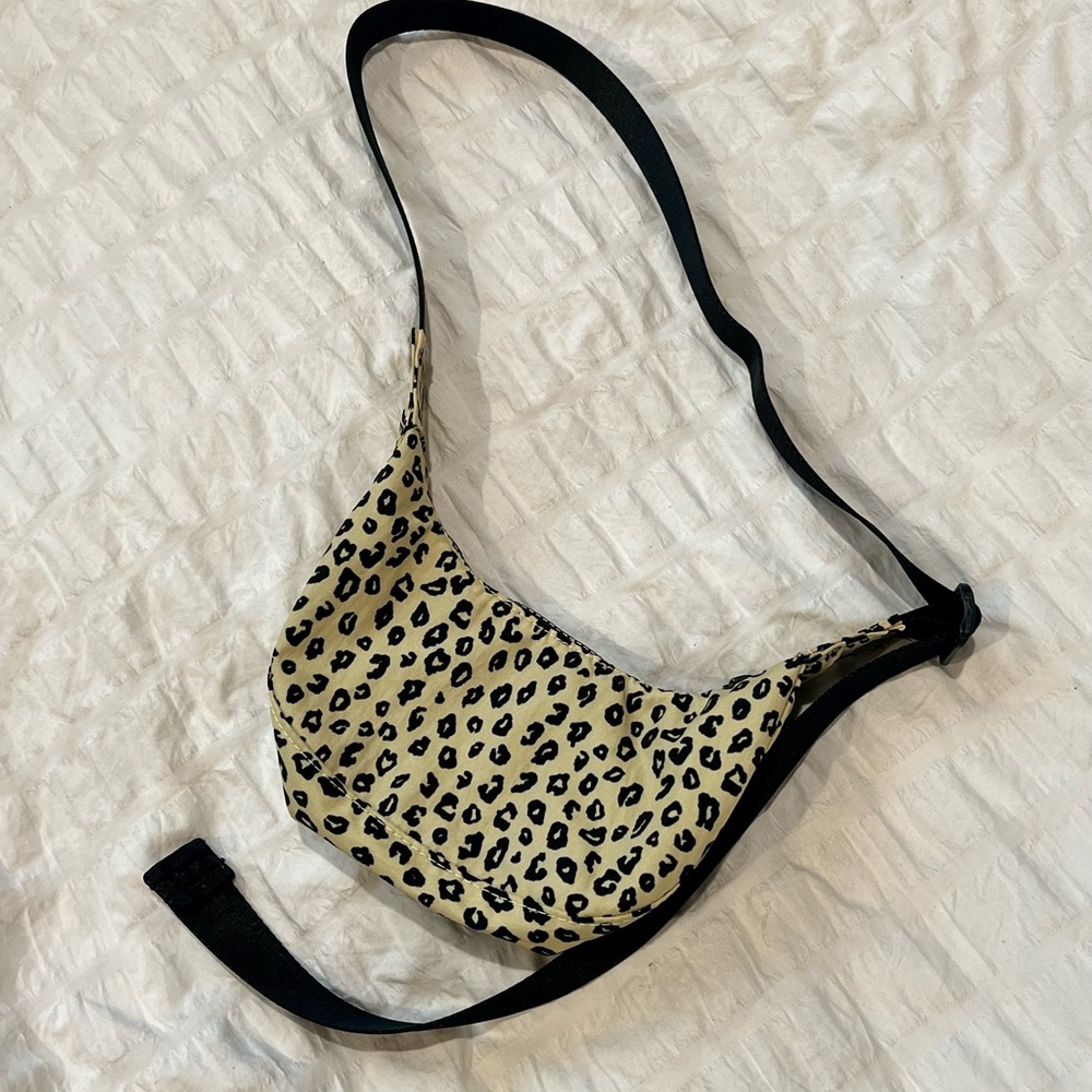 BAGGU Mini Nylon Crescent Bag in leopard print